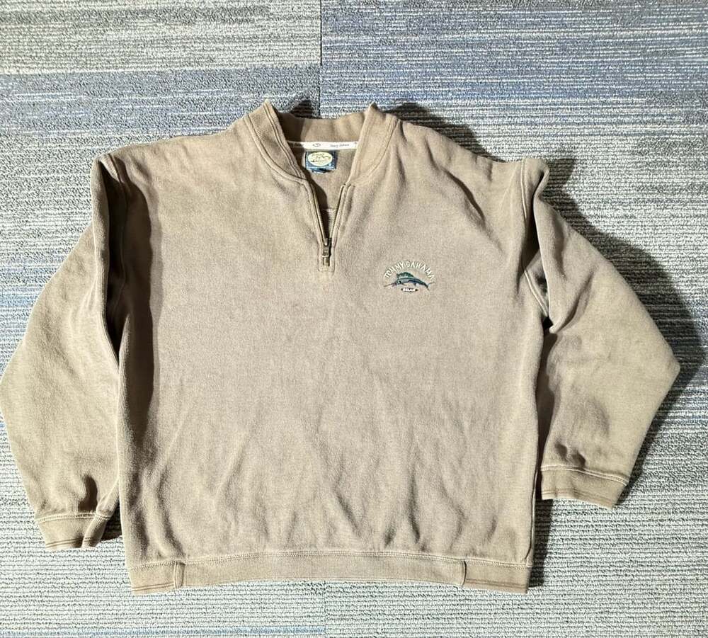 Tommy Bahama 1/4 Zip Pullover Size L Beige Sweater